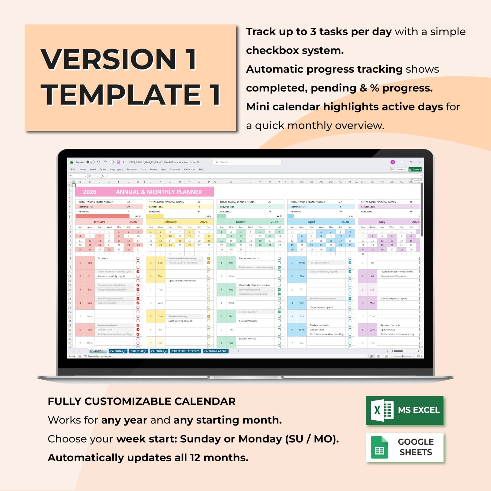 Full Year Organizer Bundle – 4 Year at a Glance Calendar Templates + Bonus Printable Calendar - Image 2