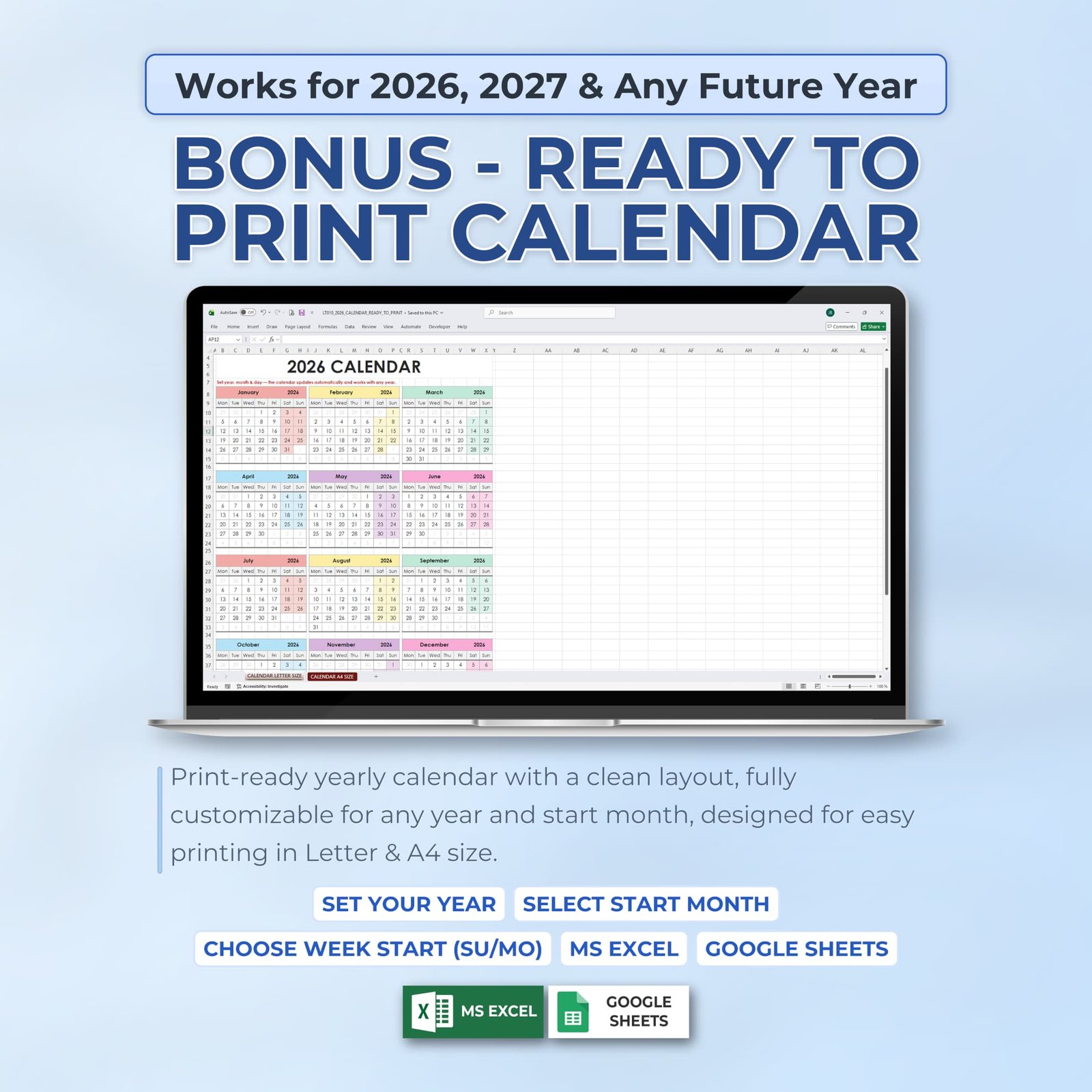 Year at a Glance Calendar Planner – Template 1 - Image 5